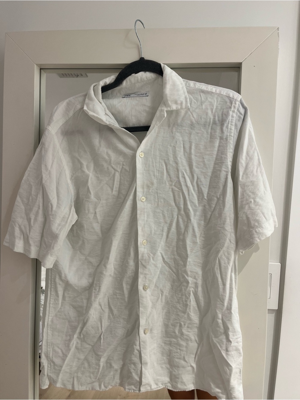 Zara Men's White Short-Sleeve Linen Button-Down Shirt